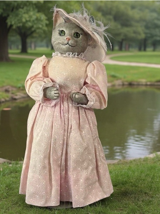 Other - Vintage artist-made collectible Cat Figurine in Pink Dress